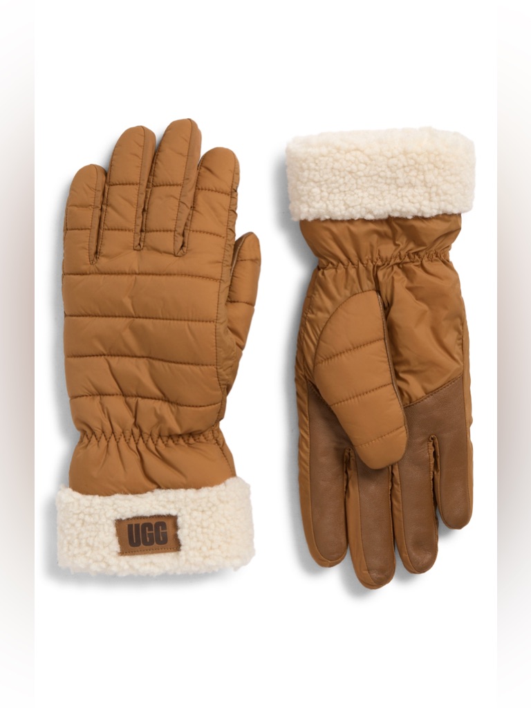 Ugg Aw Uggfluff Cuff Gloves Chestnut L/Xl Water Resistant Nwt